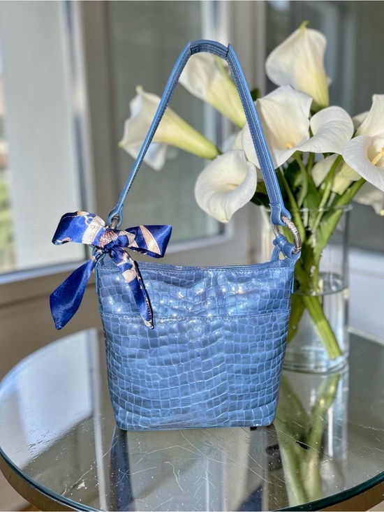 Brighton Handbags - Brighton Blue Croc-Embossed Shoulder Bag EUC